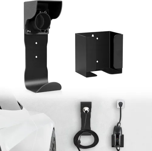 Varcozy Juego de soporte para cargador de vehículo eléctrico, soporte para caja de carga y conector de montaje en pared con boquilla con gancho en J