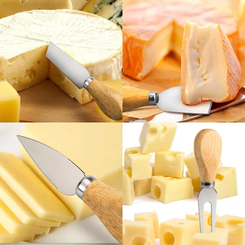 Miniatura 4 de Juego de 4 cuchillos de queso, cuchillo de queso, tenedor de queso, rebanador de queso, cuchillo de mantequilla, mini cuchillos de queso de acero