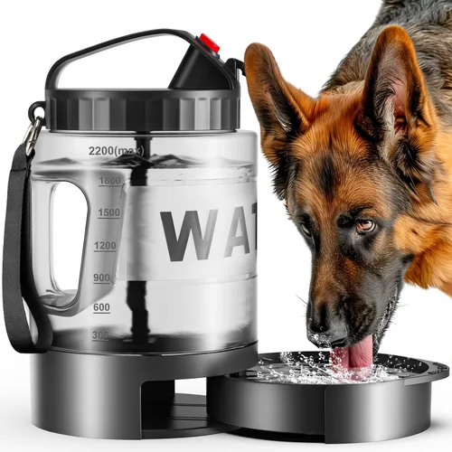 Botella de agua portátil para perros de 77 onzas, artículos esenciales para acampar, botella de viaje grande con cuenco extraíble para beber,