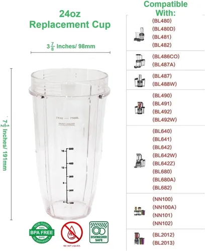Miniatura 4 de Blendin Vaso grande alto de 24 onzas con tapa Sip N Seal de repuesto, compatible con licuadoras Nutri Ninja Auto IQ y Duo - Vasos de repuesto