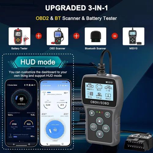 Miniatura 4 de Escáner OBD2 Bluetooth para Coche: Herramienta de Diagnóstico de Coche para Comprobar y Borrar Códigos de Error con Probador de Batería