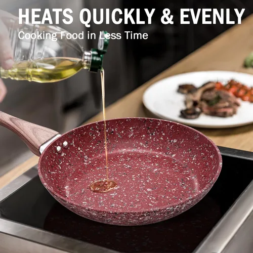 Miniatura 2 de KOCH SYSTEME CS Sartén antiadherente de granito rojo de 12 pulgadas con tapa, sartenes clásicas con revestimiento antiadherente no tóxico, sartén