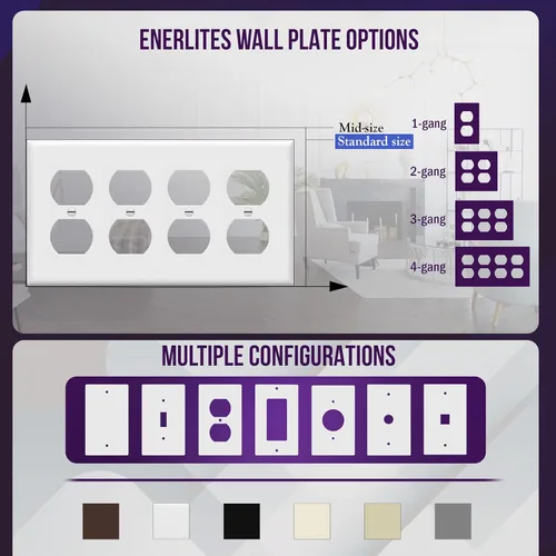 Miniatura 6 de enerlites Duplex placa de pared de salida, 1 – 4 Gang policarbonato, tamaño estándar, irrompible – Color Blanco..., Blanco