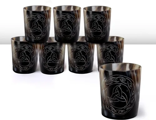 Miniatura 18 de Handicrafts Home Juego de 4 vasos de chupito hechos a mano, patrón entrecruzado de 6.5 onzas, chupitos de whisky vikingo naturales para cócteles