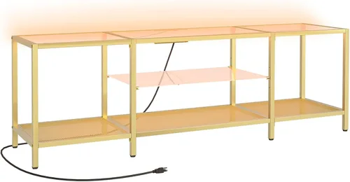 Miniatura 9 de HOOBRO Soporte de TV con luces LED y tomas de corriente para televisores de hasta 65 pulgadas, moderna mesa consola de TV de vidrio templado de 55
