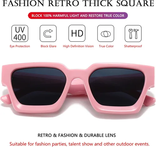 Miniatura 27 de AIEYEZO Gafas de sol cuadradas para mujeres y hombres, gafas de sol cuadradas con montura gruesa, estilo de diseñador simple