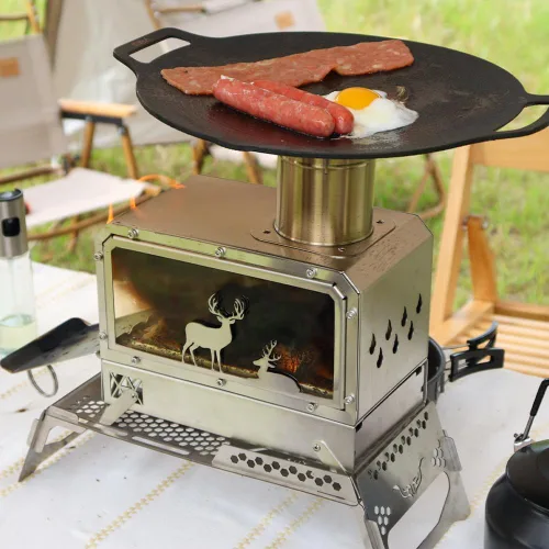 Miniatura 7 de Estufa de camping al aire libre portátil Estufa de acero inoxidable para cocinar al aire libre Calefacción y pesca BBQ Backpacking Estufa (M)