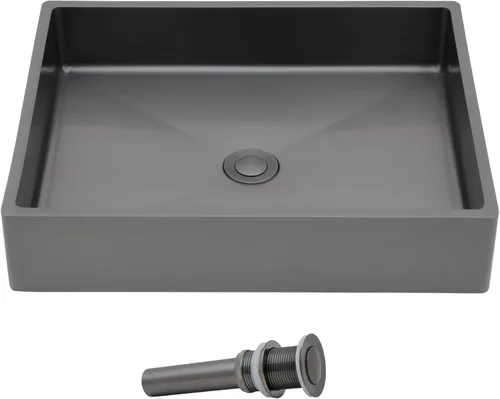 Miniatura 17 de Fregadero de recipiente blanco redondo - Fulorni 33x33 cm Lavabo de baño de cerámica de porcelana con borde dorado sobre encimera, fregadero