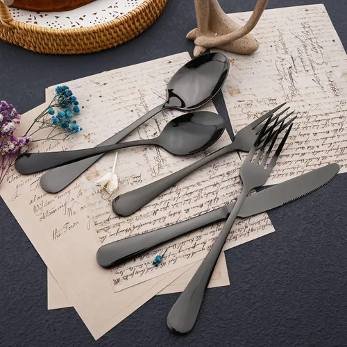 Miniatura 2 de JASHII Juego de cubiertos de 25 piezas con tenedor y cuchara con utensilios para servir para 4, cubiertos de acero inoxidable de grado alimenticio