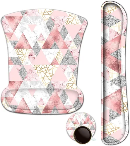 Miniatura 10 de ArtSo Reposamuñecas para teclado + alfombrilla para mouse con soporte para reposamuñecas ergonómico + juego de posavasos 3 en 1, base Mármol azul