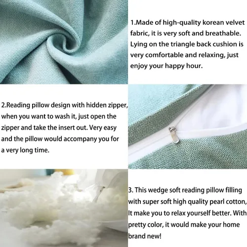 Miniatura 4 de Almohada para cabecero, almohada de cuña para lectura y reposo en cama, color verde claro, para respaldo triangular, soporte para lectura, espalda