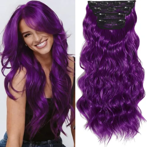 Miniatura 10 de Burgundy Clip in Hair Extensions, 4 PCS Natural Soft Long Wavy Clip on Synthetic Hair Hairpieces Curly 20Inch Curly Thick Hair 11 Clips
