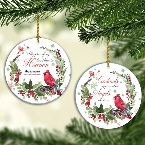 Adorno conmemorativo personalizado, decoración colgante de árbol de Navidad conmemorativo de cardenales, adorno personalizado de cerámica