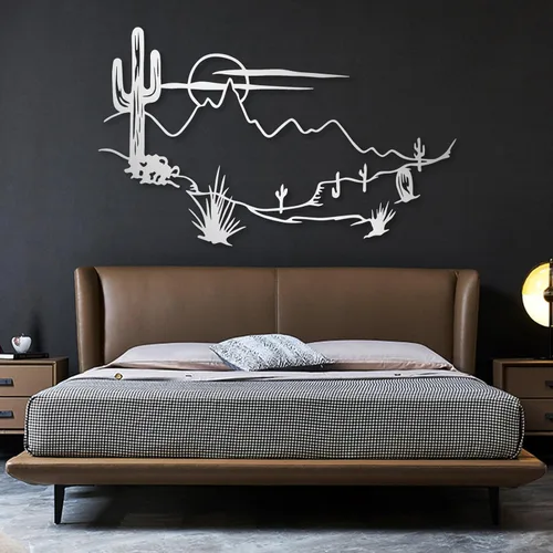 Miniatura 6 de Cadeali Arte de pared de metal de paisaje del desierto, decoración de pared de cactus de metal, decoración de pared del desierto bohemio, arte