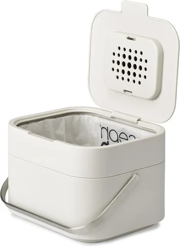Miniatura 6 de Cubo de basura apilable inteligente con filtro de olor y lata para desperdicio de alimentos, 1 galón, color crudo. Joseph Joseph 30015, Gris Grafito