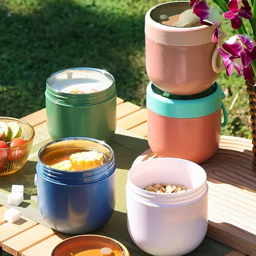 Miniatura 6 de Aphmeir Recipientes de avena con tapas, de acero inoxidable de 20 onzas en el interior, tarros de avena con cuchara, frascos de comida aislados, Azul