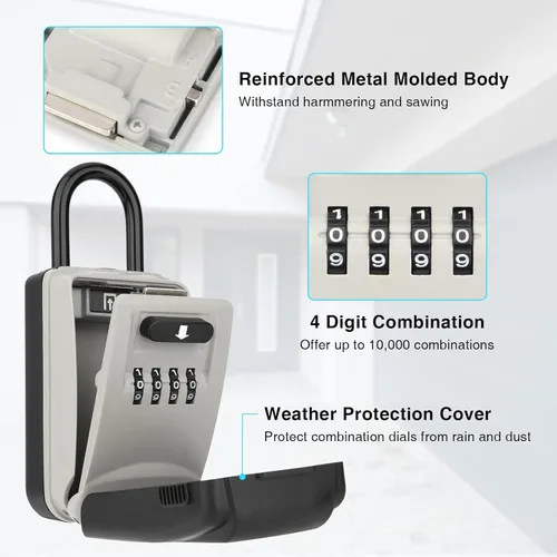 Miniatura 3 de Caja de bloqueo de llave para exteriores, caja de seguridad para llaves de casa, caja de seguridad para llaves para almacenamiento de llaves al aire