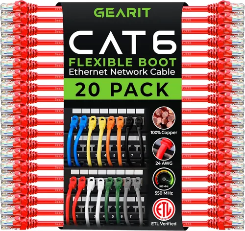 Miniatura 15 de GearIT Paquete de 20 cables de conexión Cat6 de 1 pie, cable Ethernet Cat 6 sin enganches, flexible y suave, serie Preimum, color azul