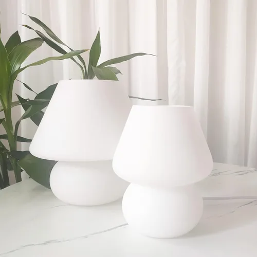 Miniatura 2 de Lámpara de mesa con forma de hongo y remolino, lámpara de mesa de vidrio translúcido, estilo italiano, moderna lámpara de escritorio a rayas