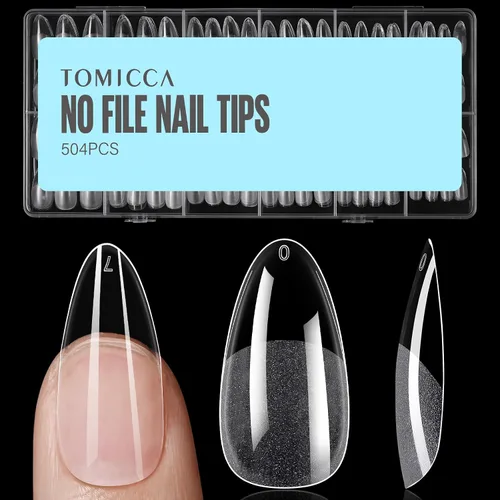 Miniatura 25 de TOMICCA Puntas de uñas de almendra extra cortas, 240 unidades, 15 tamaños, puntas de uñas de gel transparente preformadas, no necesita lima, uñas
