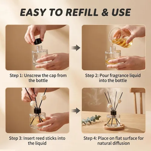 Miniatura 6 de 2 botellas difusoras de aceite esencial de vidrio de 1.7 fl oz y 1.7 onzas, frascos vacíos de aromaterapia, recipientes de fragancia recargables