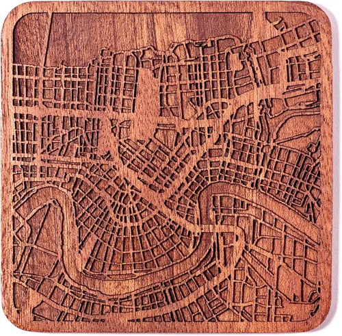 Miniatura 67 de Posavasos Amsterdam Map by O3 Design Studio, 1 pieza, posavasos de madera Sapele con mapa de la ciudad, hecho a mano, varias ciudades opcionales