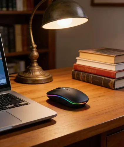 Miniatura 3 de Ratón Bluetooth inalámbrico, modo dual ultrafino recargable (Bluetooth 5.2 + receptor USB de 2.4 GHz) con luz LED colorida y clic silencioso, mouse