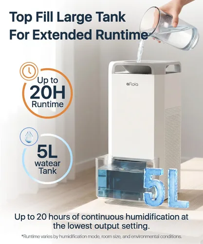Miniatura 6 de Afloia Humidificador para habitación grande - Humidificador evaporativo 2 en 1 sin niebla y purificador de aire en un combo para el hogar con tanque