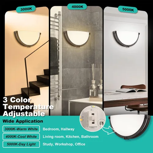 Miniatura 3 de Aplique de pared LED regulable de 13 pulgadas, lámpara de pared media luna, temperatura de color ajustable de 3000K/4000K/5000K, lámparas modernas