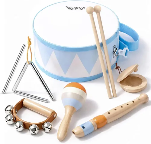 Juego de batería para niños - Juguetes para niños de 2 y 3 años, regalos de cumpleaños para niños - Instrumentos musicales Montessori de madera para
