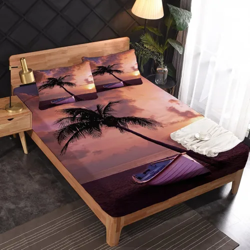 Miniatura 3 de Juego de sábanas de playa divididas tamaño King para camas ajustables, palmeras tropicales al atardecer, juego de 5 piezas, microfibra suave