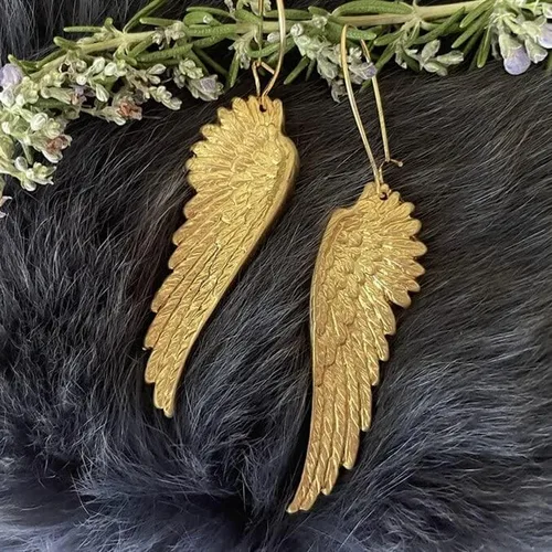 Pendientes de gota vintage - Aretes grandes de latón dorado de ala abierta, hechos a mano, aretes de alas de ángel de oro sagrado, aretes de estilo