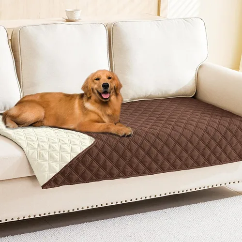 Miniatura 28 de Smiry Funda impermeable para cama de mascota, suave y lavable, para muebles, cama, sofá, reversible, a cuadros (30 x 53 pulgadas, color beige/beige)
