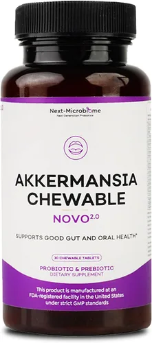 Suplemento probiótico y prebiótico masticable Akkermansia NOVO 2.0 con HMO, apoya el microbioma intestinal y oral, suplementos para la salud