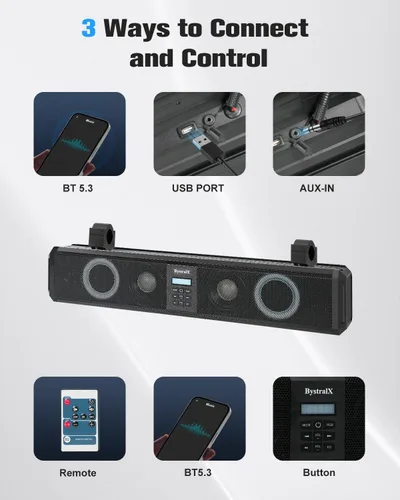 Miniatura 9 de Barra de sonido UTV de 26 pulgadas, barra de sonido SXS impermeable IP66, altavoces RGB UTV, 3 modos de ecualización (bajo/todoterreno/estándar)
