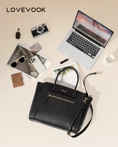 Miniatura 6 de LOVEVOOK Bolsa de mano para laptop para mujer, bolsa de trabajo de gran capacidad de 15.6 pulgadas, con múltiples bolsillos y soporte grande