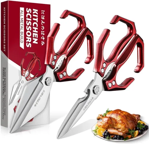Miniatura 15 de Dream Reach Tijeras para aves de corral, Alemania, tijeras de cocina resistentes con cuchillo, abridor de botellas, caja de regalo, tijeras