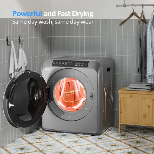 Miniatura 2 de Bonnlo Secadora de ropa portátil de 3.5 pies cúbicos, máquina secadora de tambor de carga frontal con panel de control LED y tambor de acero Gris