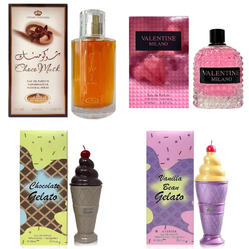 Miniatura 25 de AFLUXE Set de perfume para mujer, 4 piezas, colección Eau De Parfum de larga duración, almizcle Choco/Milano Mujer/6pm Rosa/7AM Fresh