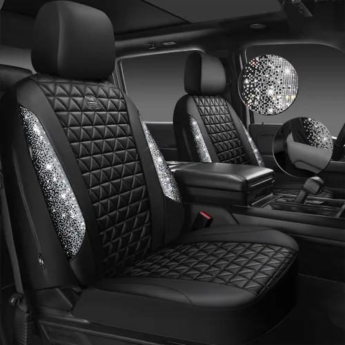 Miniatura 2 de CAR PASS Fundas de asiento de automóvil de cuero con diamantes brillantes, juego de asientos interiores de asientos completos, impermeable, Plateado
