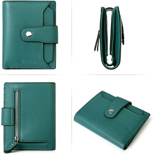 Miniatura 6 de BOSTANTEN - Billetera de cuero para mujer con bloqueo RFID, pequeña, con cremallera, de bolsillo, para tarjetas, con ventana para documento