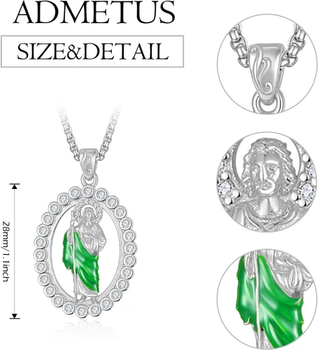 Miniatura 2 de ADMETUS Collar de plata de ley 925 con diseño de santo patrón, collar de amuleto, joyería de cruz para hombre con cadena Rolo de 0.098 in, 22