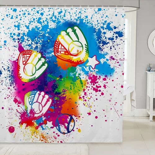 Miniatura 8 de Cortinas de ducha para niños, juegos de pelota de deportes, zapatos de baloncesto y fútbol, cortinas de baño simples y elegantes para niñas, niños