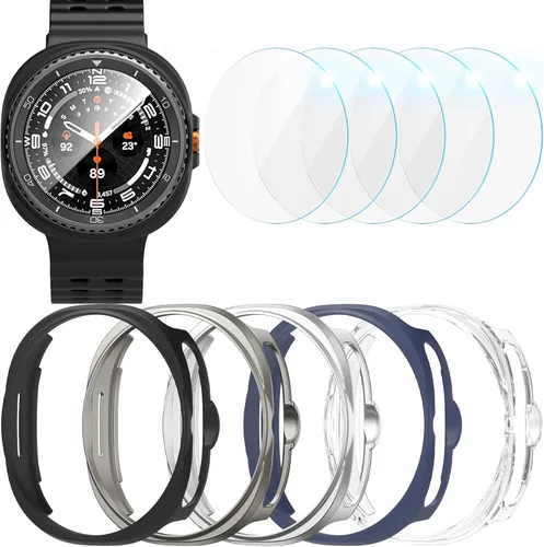 Miniatura 11 de [Paquete de 5+5] Funda protectora de pantalla para Galaxy Watch 7 de 40 mm, cubierta protectora impermeable + protector de pantalla de vidrio