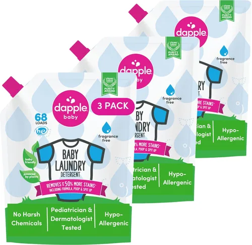 Miniatura 13 de Dapple Detergente para ropa de bebé, impulsado por plantas, concentrado, hipoalergénico, sin fragancia, paquete ecológico, quitamanchas, 34 fl oz