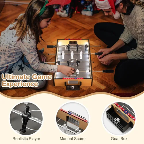 Miniatura 2 de Giantex Mesa de futbolín de 20 pulgadas, mesa de fútbol de mesa con luces LED, jugadores realistas y 2 bolas, mesa de juego de fútbol de madera