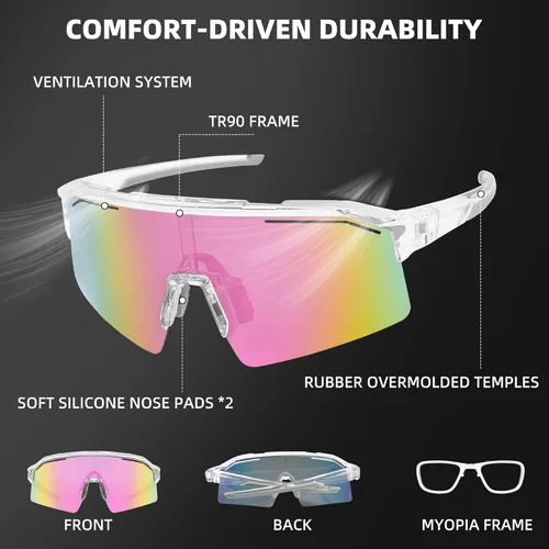 Miniatura 5 de Gafas de sol deportivas para hombres y mujeres irrompibles con protección UV400, gafas de béisbol para correr, ciclismo Rosa