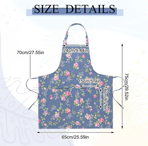 Miniatura 2 de Auidy_6TXD Paquete de 3 delantales florales para mujer, delantales de cocina ajustables con 2 bolsillos, delantal vintage con diseño floral de rosa