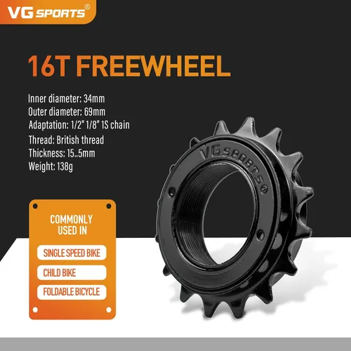 Miniatura 2 de VG SPORTS Single Speed Bike Freewheel, 16T/18T/20T/22T/24T Compatible with 1/2'' x 1/8'' Bicycle Freewheel Threaded Type Freehub Replacement Parts