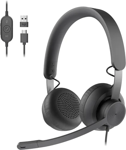 Logitech Zone 750 Auriculares con cable para la oreja con micrófono avanzado de cancelación de ruido, USB-C simple y adaptador USB-A incluido,